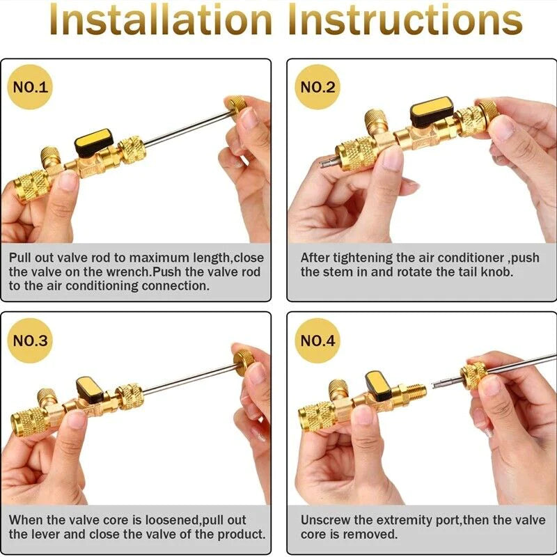 HVAC Tool AC Schrader Valve Core Remover Dual Size 1/4 and 5/16 Port Installer