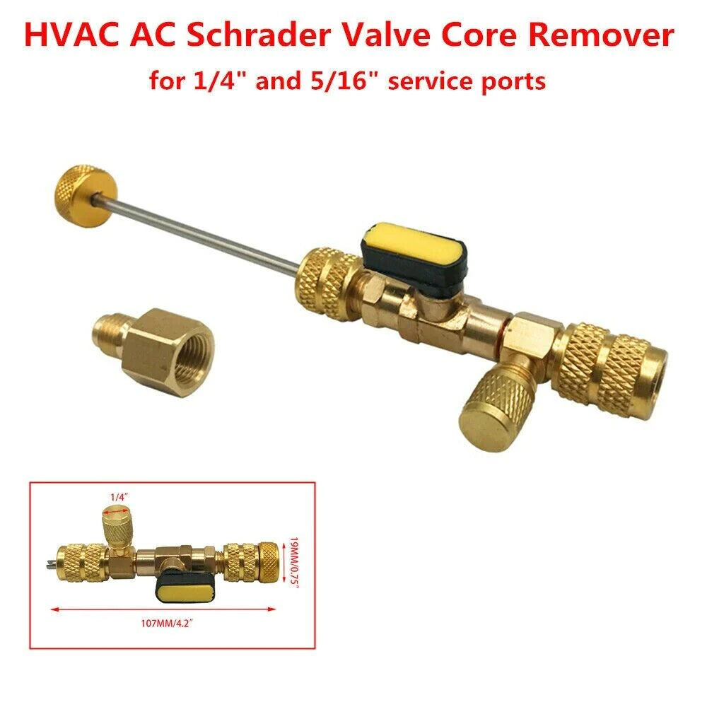 HVAC Tool AC Schrader Valve Core Remover Dual Size 1/4 and 5/16 Port Installer